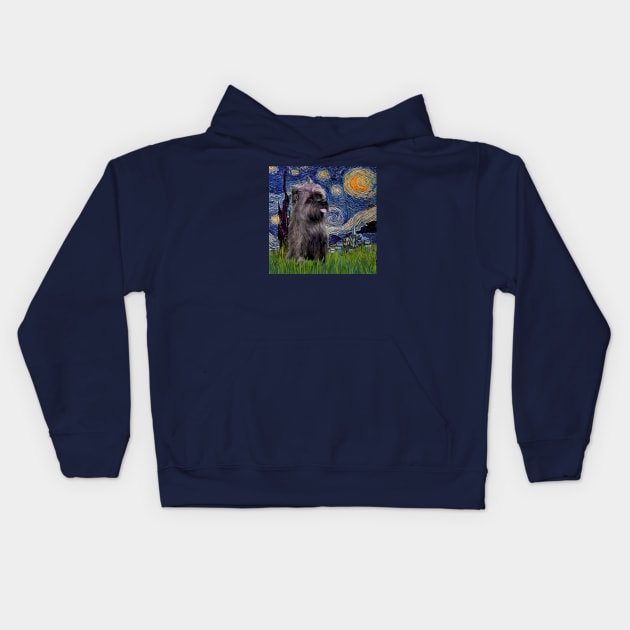 Starry Night (Van Gogh) Adapted to Feature a Brindle Cairn Terrier Kids Hoodie by Dogs Galore and More